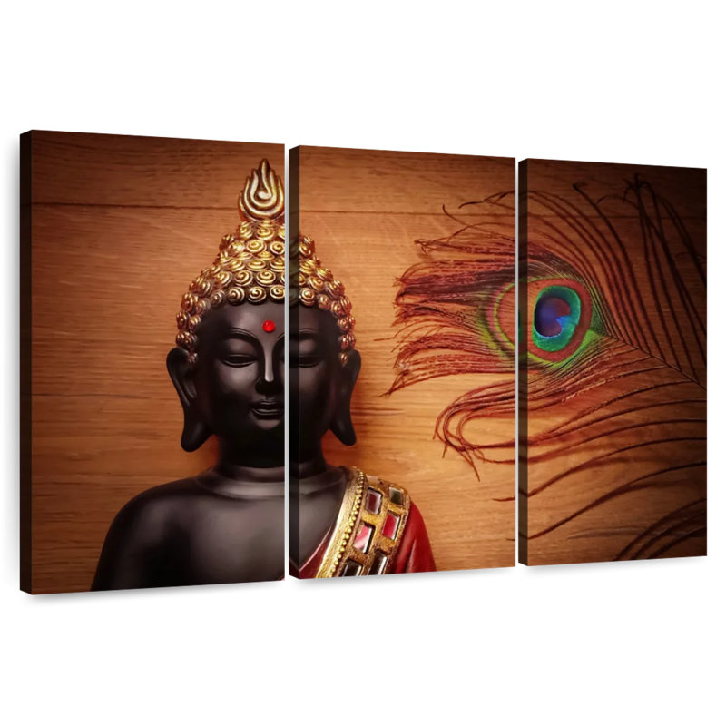 Adella Buddha And Peacock Feather, 32" H x 50" W