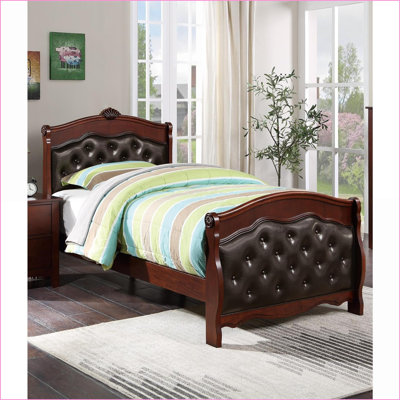 Structure de lit simple en contreplaqué avec tête de lit capitonnée en similicuir espresso et amp; Pied de lit - Meubles de chambre à coucher pour jeunes