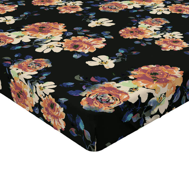 Drap-housse à motif floral Ambesonne, Gris anthracite, orange, bleu / floral, Drap-housse grand