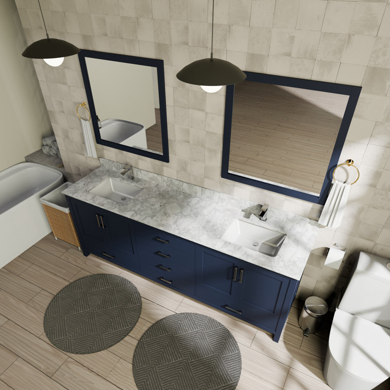 Ensemble de meuble-lavabo double 80 po Jacques, Navy Blue, White Carrara Marble