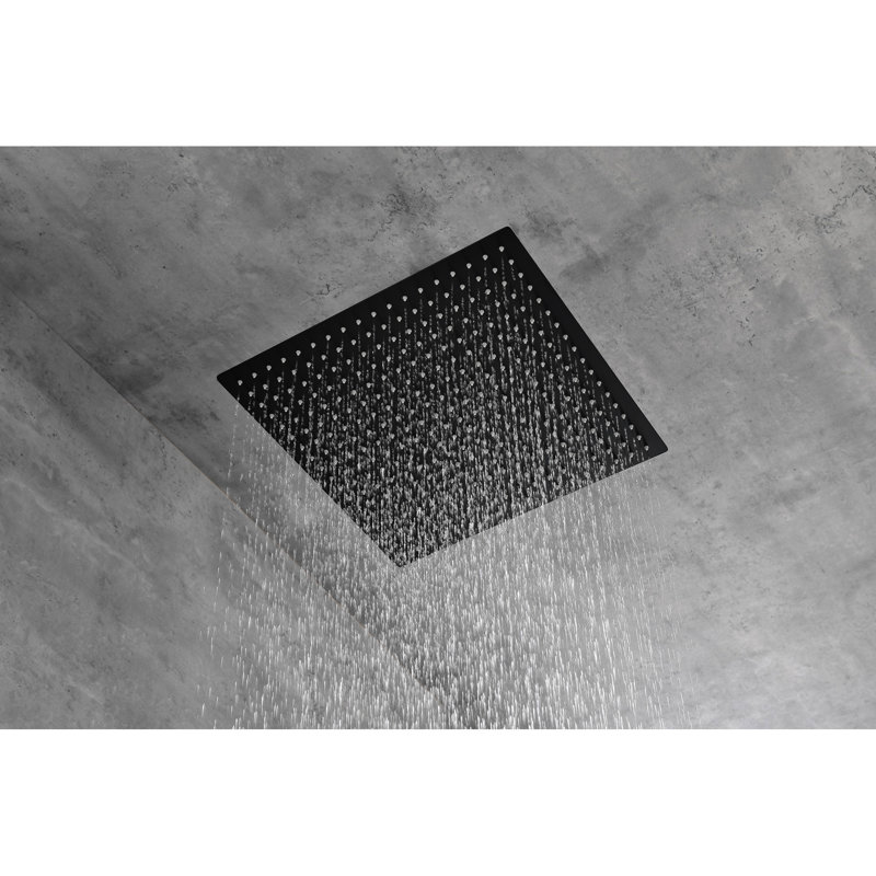 16" Square 304 Stainless Steel Rain Head - Matte Black Bathroom Showering Shower Rainfall, Matte Black