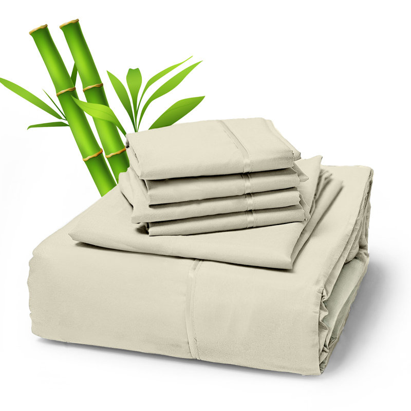 Premium Rayon From Bamboo Blend Sheet Set With Deep Pockets, Cooling and Breathable, Cream