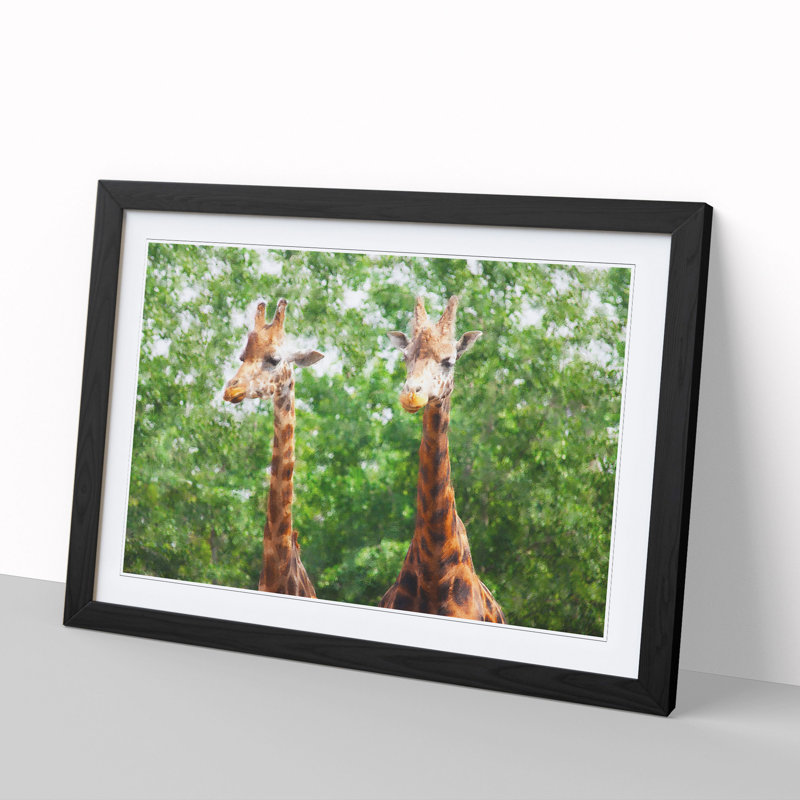 Two Giraffes Vol.2 - Picture Frame Painting, 27cm H x 36cm W x 2cm D, Black Framed