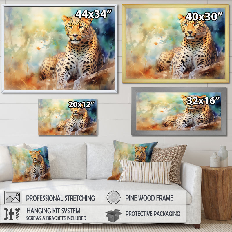 Leopard Grace III, reproduction d'art sur toile, Cadre doré à une seule photo, H 12 po x l 20 po x P 1 po