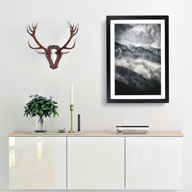Mountain Peak View in Italy - Picture Frame Painting Print, 87cm H x 62cm W x 2cm D, Black Framed