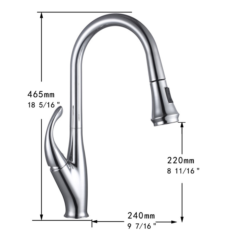 Topcraft Single Handle Pull Down Kitchen Sink Faucet, Chrome Plated