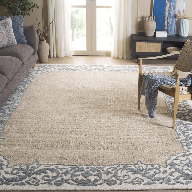Ebony Hand Tufted Wool/Cotton Southwestern Rug in Ivory/Grey, Rectangle 8' x 10'
