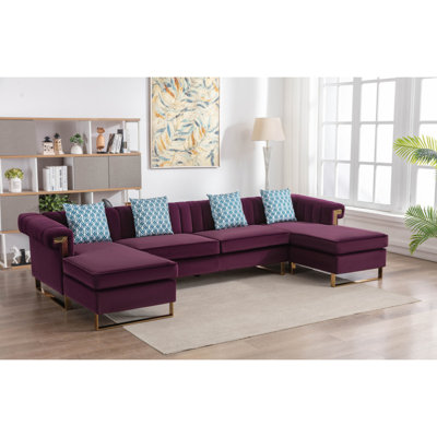 Modern Sofa 128" Velvet 5-Seater Double Chaise Sectional Sofa