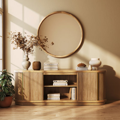 67" TV Stand with Sliding Tambour Doors for TV up to 75", Camel