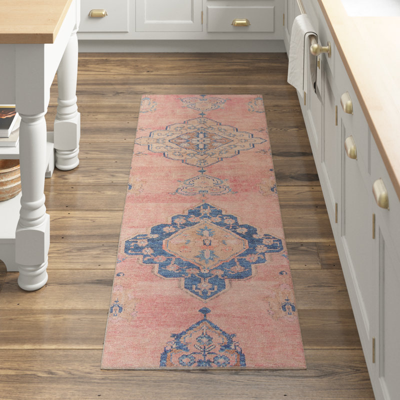 Davin Machine Washable Pink/Blue Rug, Runner 2' x 6'