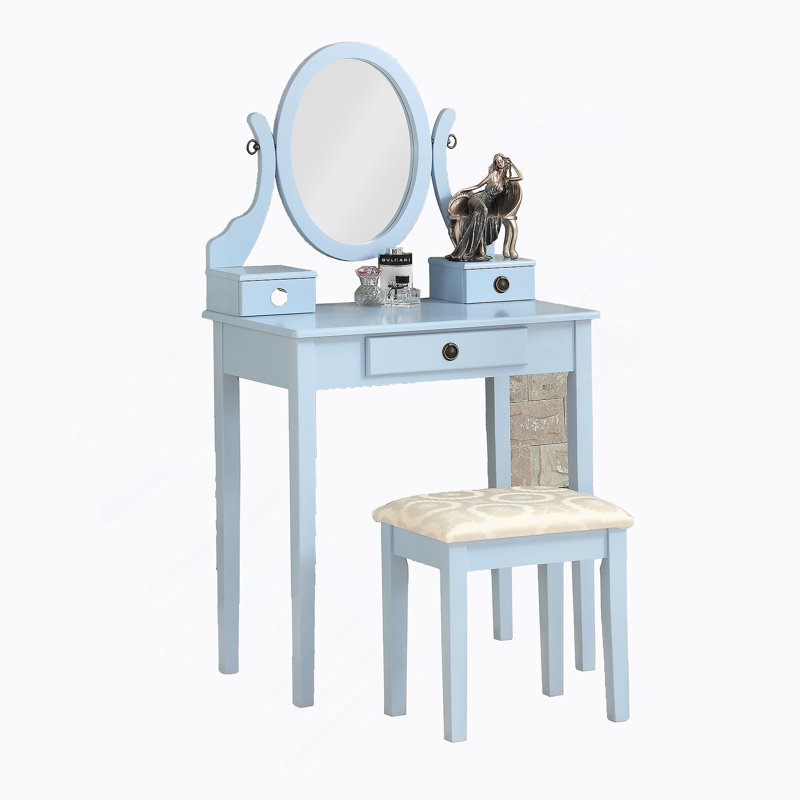 Wood Moniya Makeup Vanity Table And Stool Set, Blue