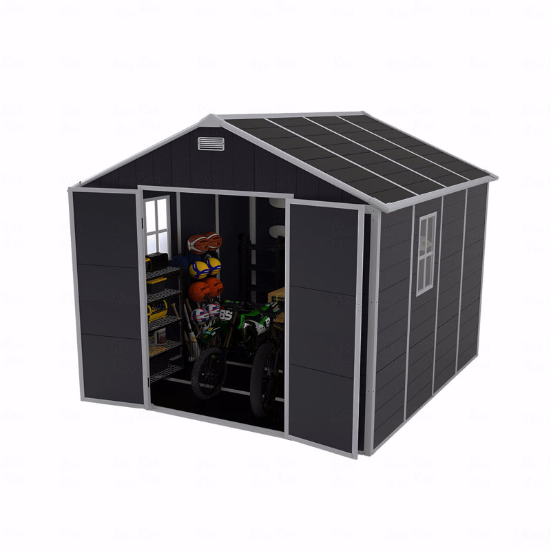Remise de rangement, matériau PP de haute qualité, structure solide, imperméable, résistante à la rouille et aux rayons UV, grand espace de rangement, panneau de panneau de particules épais de 12 mm, éclairage de fenêtre HD
