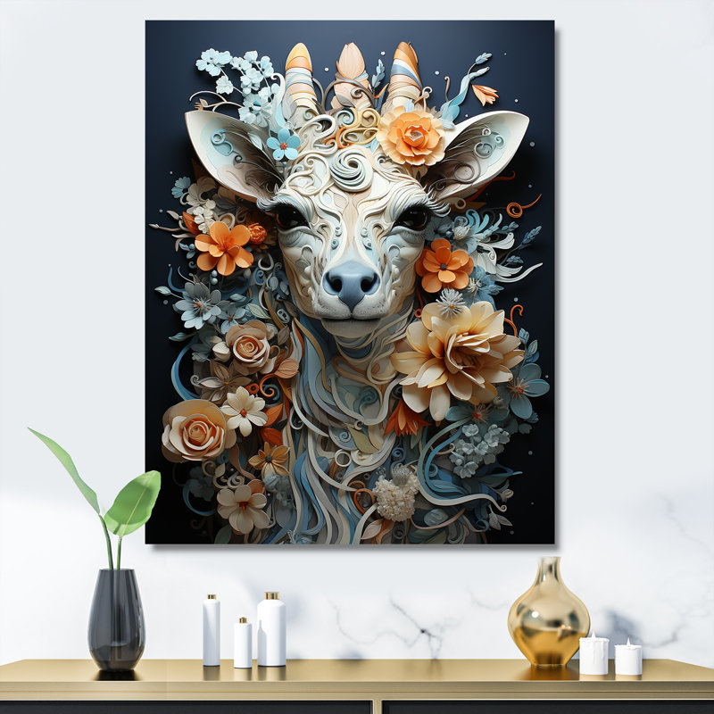 Girafe grise surré - Savane, Toile tendue, H 32 po x l 16 po x P 1 po