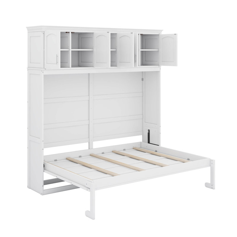 Grand lit escamotable avec armoires supérieures, Blanc