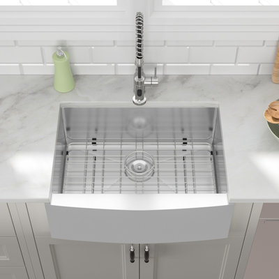 Lofeyo 27-Inch Farmhouse Sink, 16-Gauge Stainless Steel Single Bowl, Sound-Dampening, Includes Bottom Grid, Drying Rack, Offset Drain – Fits 30" Cabinet, 27"x21"x10" Kitchen Sink