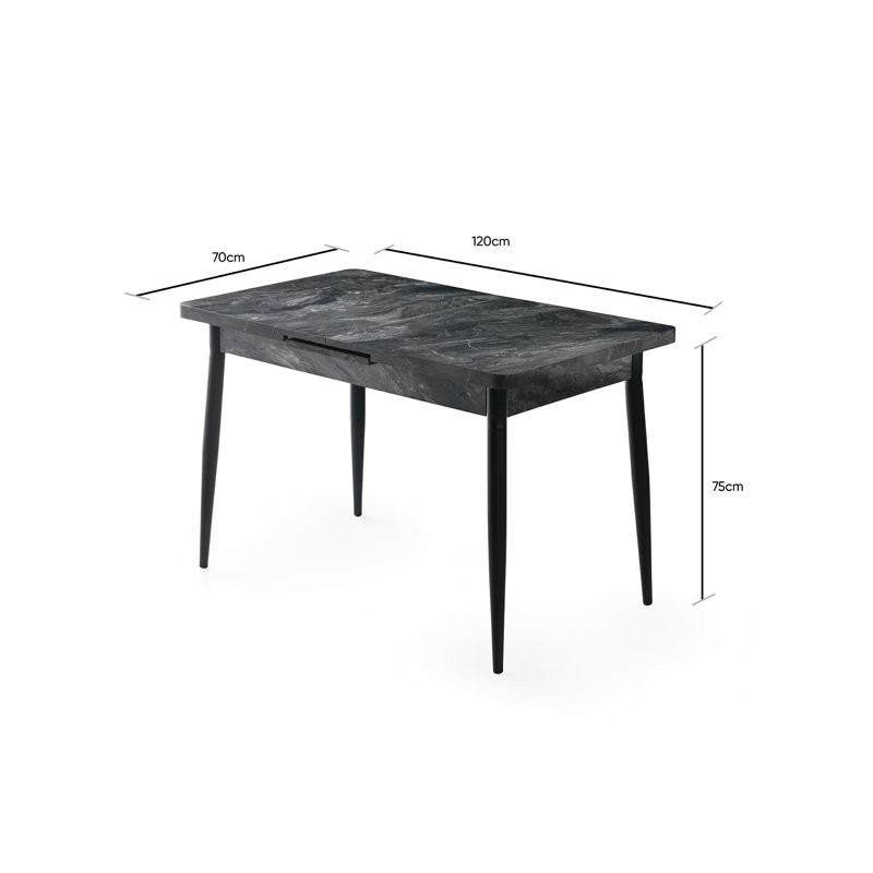 Modern Extendable Dining Table, Anthracite Color, 47.2 x 27.6 x 29.5 inches | 100% Melamine Coated Particle Board, Metal Legs, Extended Width: 59.1 inches | Durable & Stylish for Family Gatherings, Elegant Marble Concept