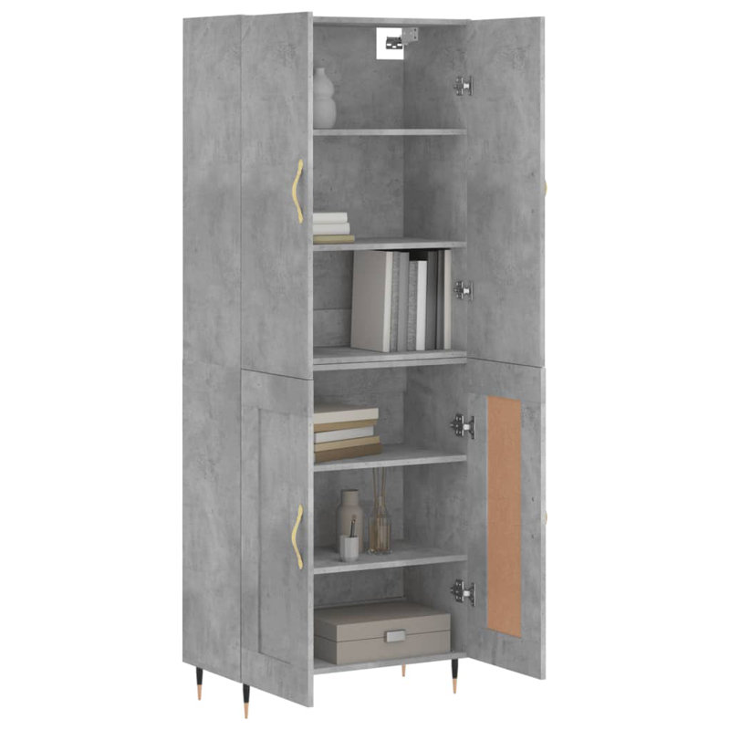 Mickinzie 4 Door Manufactured Wood Wardrobe, Concrete Grey