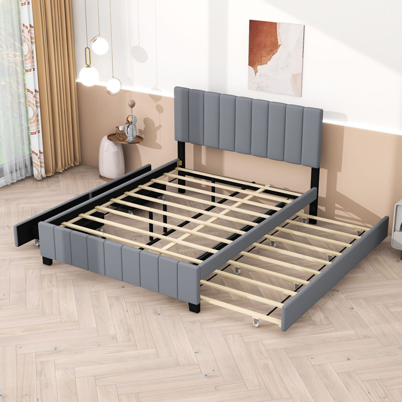 Lit avec rangement en tissu d'ameublement Makeyla, gris