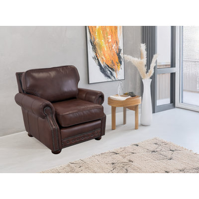 Speroni 48" Genuine Leather Rolled Arm Club Chair