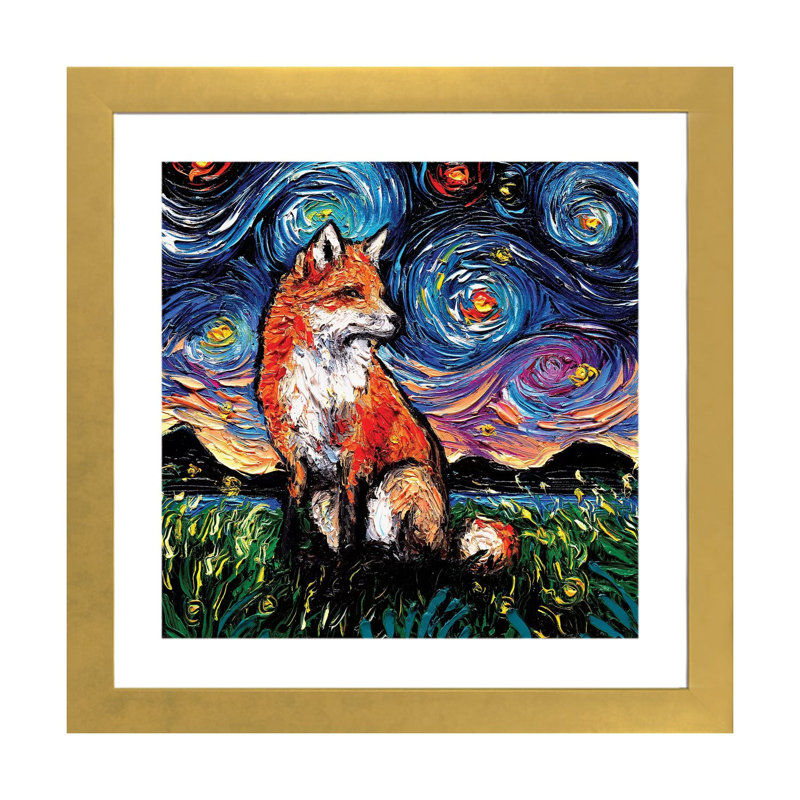"Vulpine Night" par aja Trèves, reproduction d’art, H 24 po x l 24 po x p 1 po, Papier encadré doré, Blanc