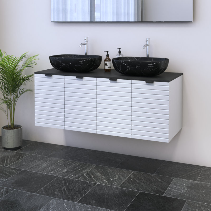 Meuble-lavabo double 47,2 po avec comptoir Karaya, Noir, Noir