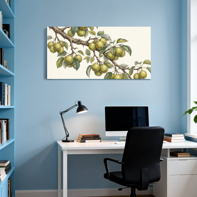 Plantes et fleurs - Branche de poirier avec fruits et feuilles, H 16 po x l 32 po