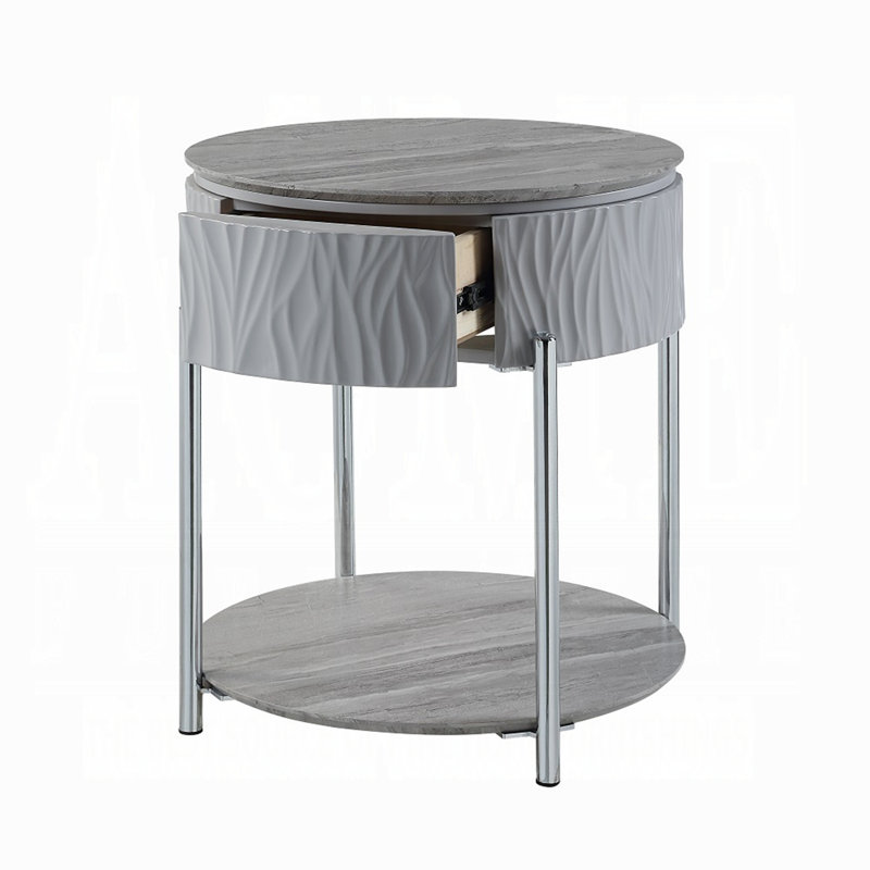 Table de bout grise et brillante grise avec tiroir