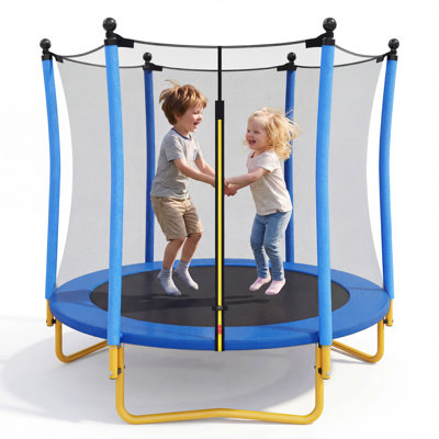[Without Basketball Hoop]            5.5 FT Kids Trampoline with Safety Net, Indoor Outdoor Toddler Trampoline with Enclosure, U-Shaped Stable Legs, F