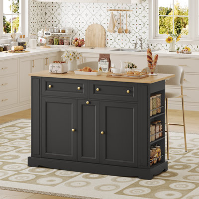 47.2"w Kitchen Island Cart With Solid Wood Top