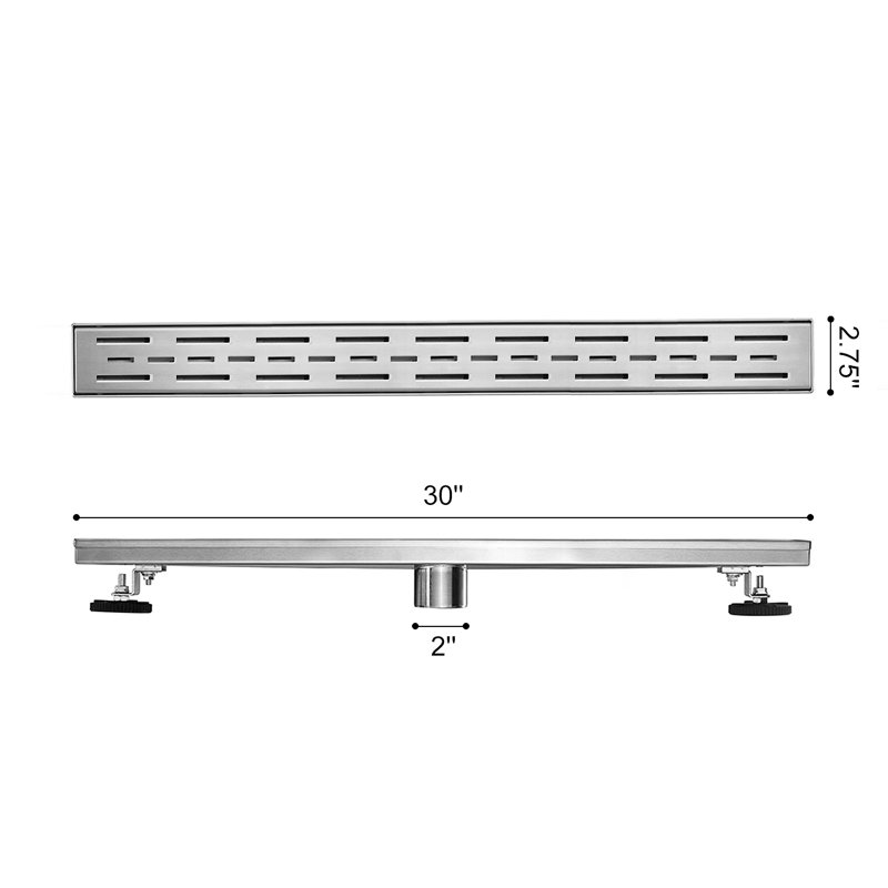 30 Inch Linear Shower Drain With Removable Brick Patterned Grate Cover, 304 Stainless Steel Shower Floor Drain With Hair Strainer And Leveling Feet