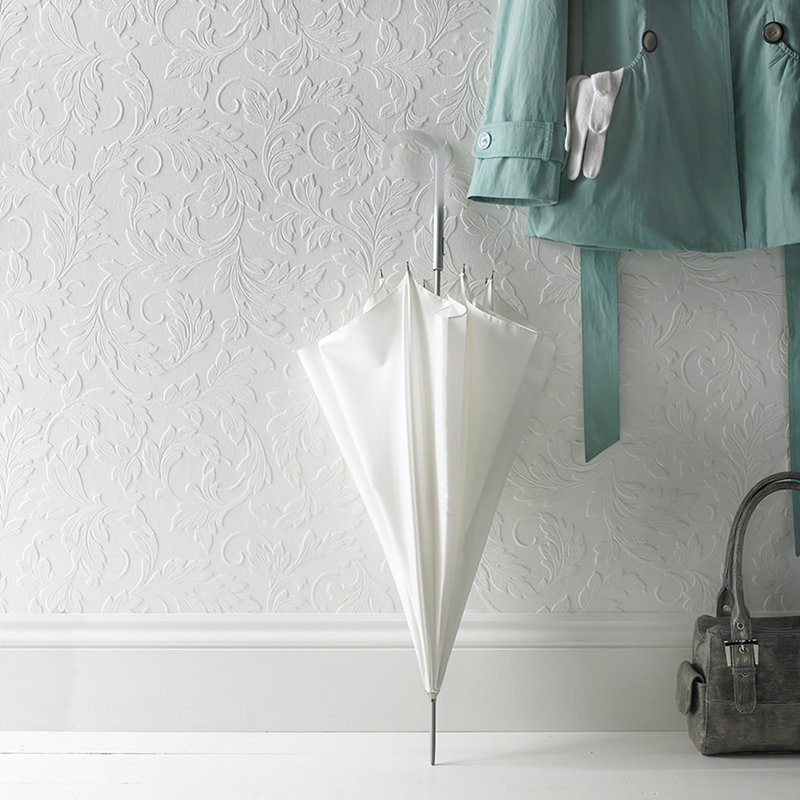 Superfresco Paintable Large Scrolling Leaf Textured White Wallpaper