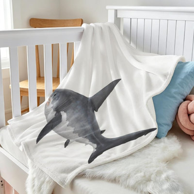 Blue Ultra Soft Flannel Fleece Throw Blanket,Great White Shark Single-Sided Print