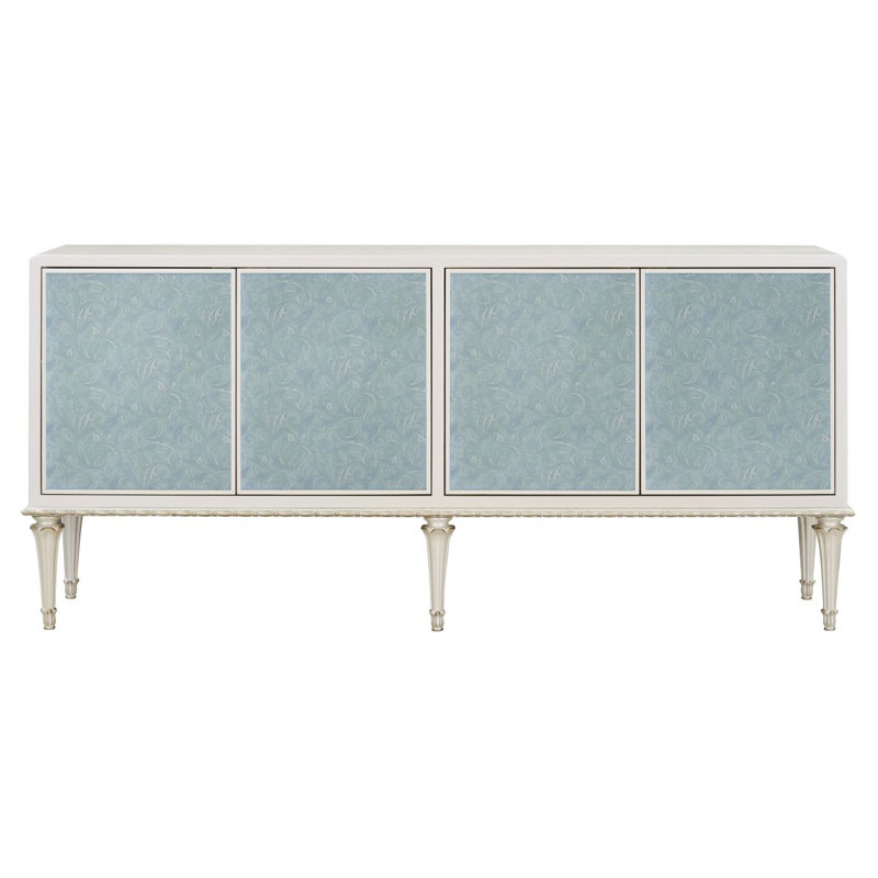 Armoire console Ansaldo blanc perle et argent scintillant