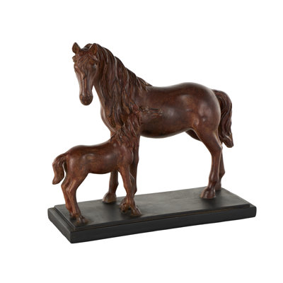 Sculpture Cole and Grey en céramique maman et bébé cheval avec base rectangulaire noire