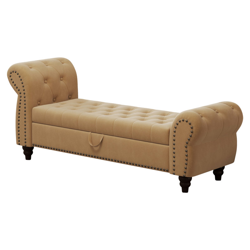 Khaki Velvet Bedroom Bench 64.5" - And Practical Storage With, Khaki