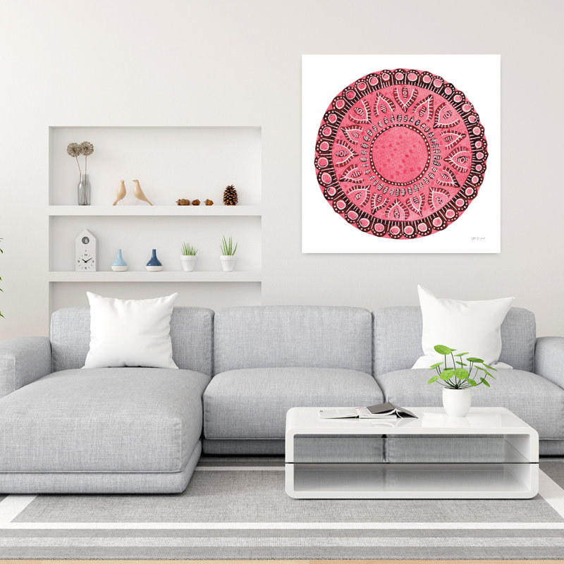Art abstrait mandala rose, H 36 po x l 36 po