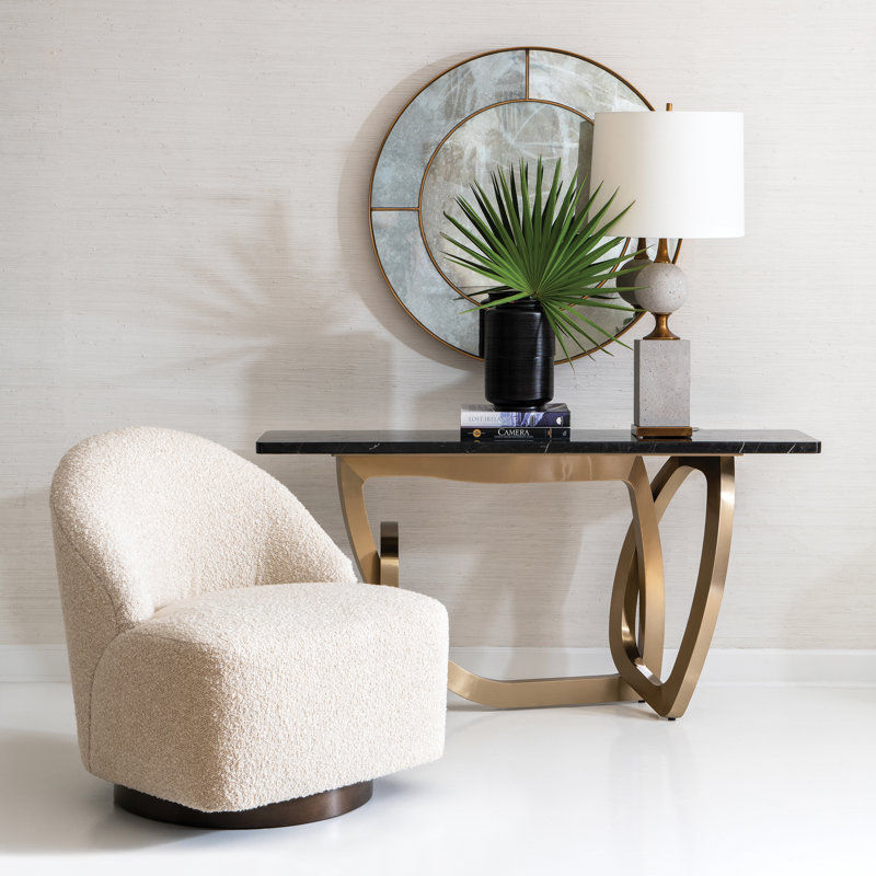 Remi Upholstered Swivel Slipper Chair, Loopy Parchment