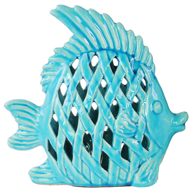 Figurine poisson ange Meier, H 9 po x l 9,5 po x P 4 po, Turquoise