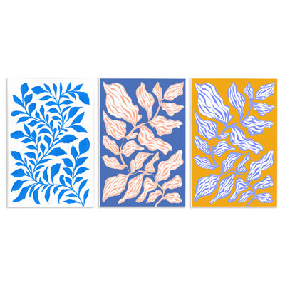 Boho Leaf Patterns Wall Plaque Art Set by Martina Pavlova