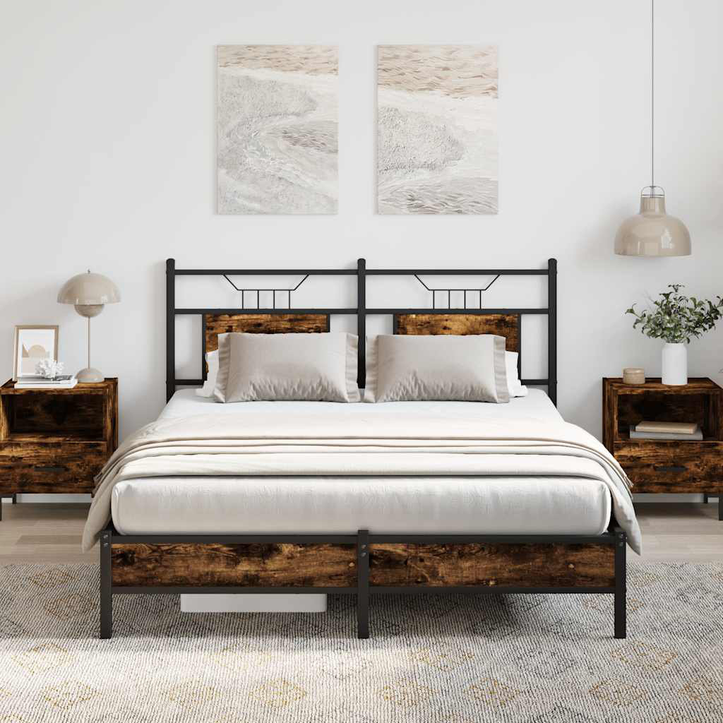 Bed Frame Without Mattress Brown Oak 140X200 Cm Engineered Wood