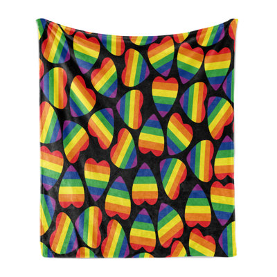 Ambesonne Rainbow Fleece Throw Blanket Hearts Gay Pride Flag Multicolor