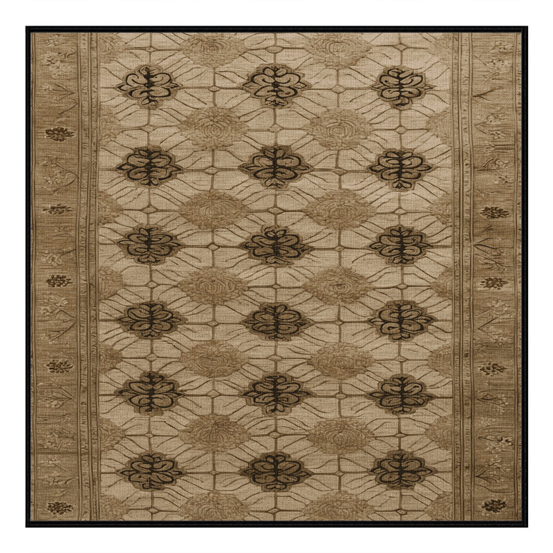 Machine Washable Art Deco Brown Area Rug, Square 4'