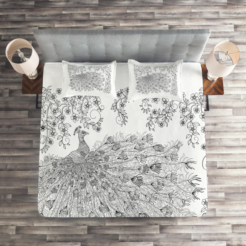 Peacock Eclectic Polyester Coverlet, King Bedspread + 2 Shams