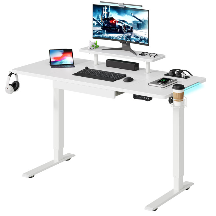 Curtia 140Cm W  Electric Height Adjustable  Desk with Charging Station & LED Light