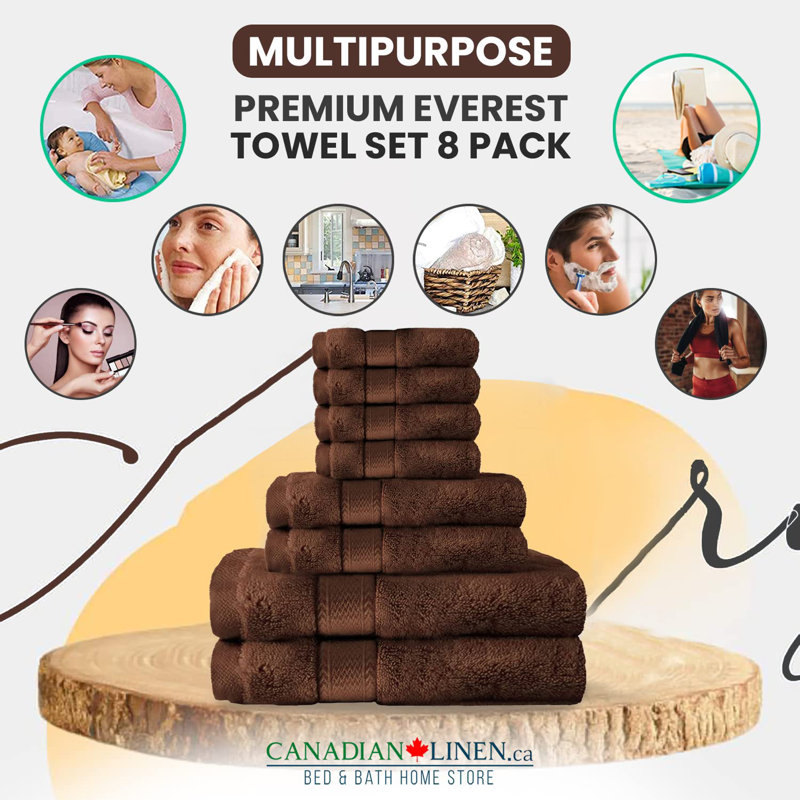 Ensemble de serviettes de bain 100% coton de qualité supérieure, Brun foncé