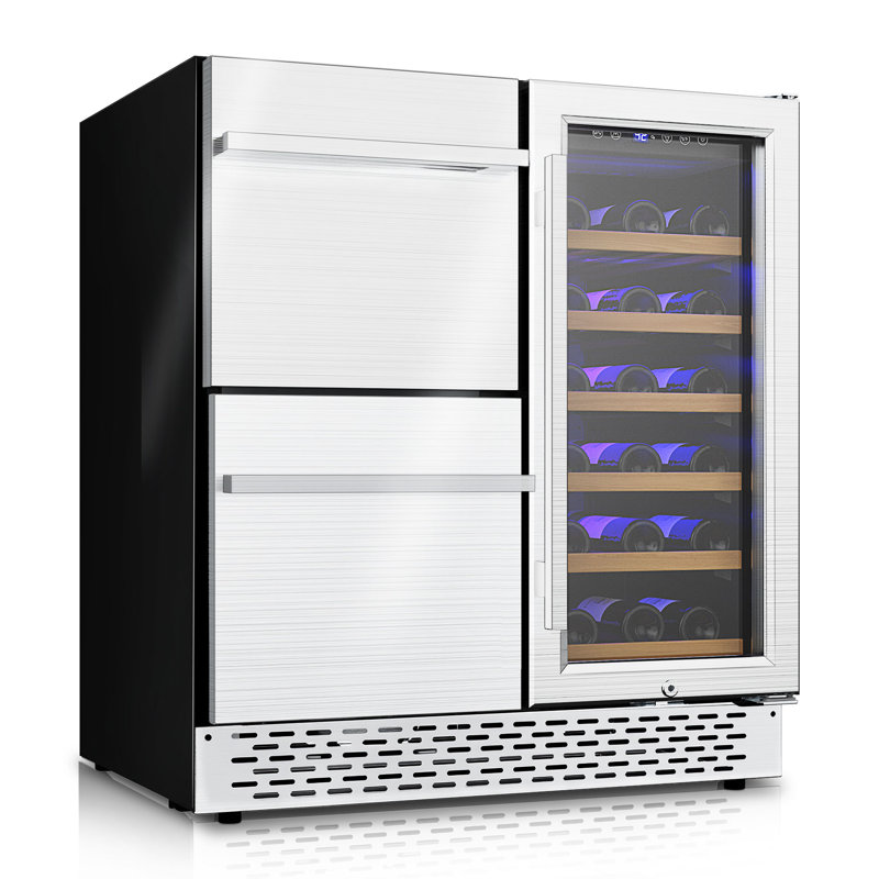 30'' Outdoor Wine And Beverage Refrigerator 80 Cooler, 2 Drawer Dual Zone Wine Fridge With Intelligent Control Advanced Compressor Under Counter Freestanding