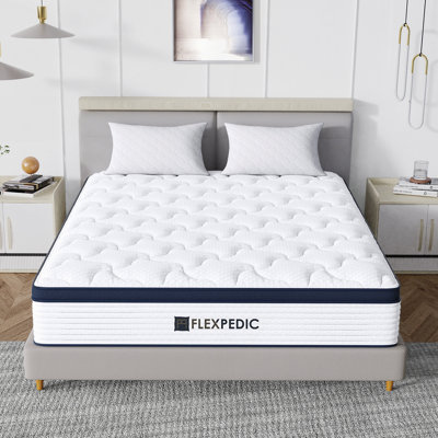 Matelas hybride profond 8 pouces avec plateau Euro Cloud, mousse à mémoire de forme et ressorts ensachés pour isoler les mouvements et soulager la pression.