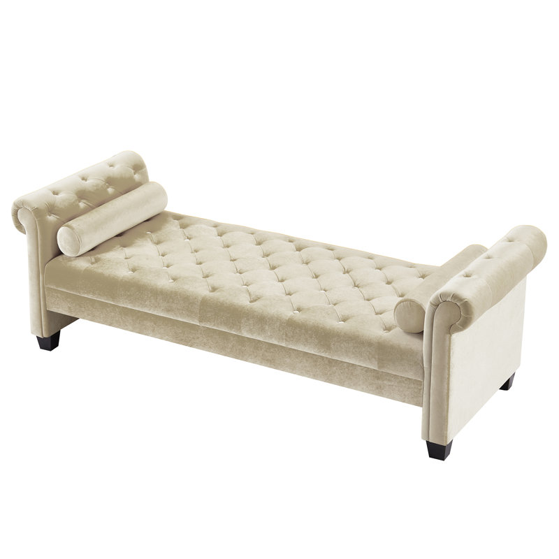 Velvet Upholstered Bench, White