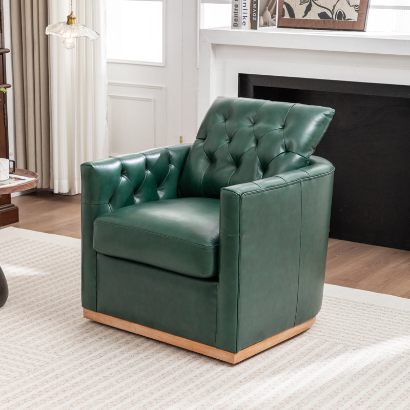 Fauteuil pivotant en cuir véritable Azib, Vert