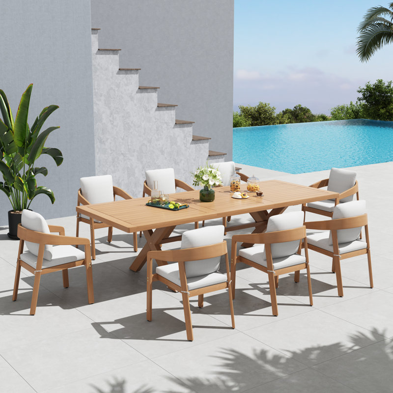 Outdoor Rectangular Dining Set With Cushions, 8